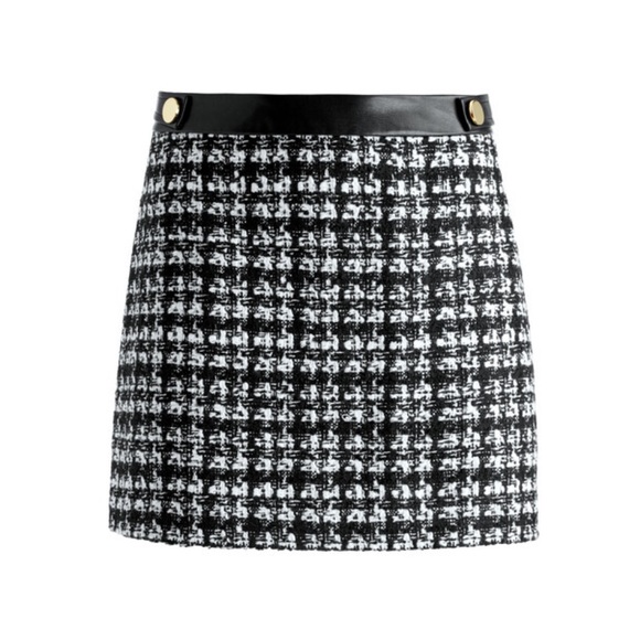 Alice + Olivia Elana Tweed Vegan Leather Mini Skirt - Picture 1 of 12